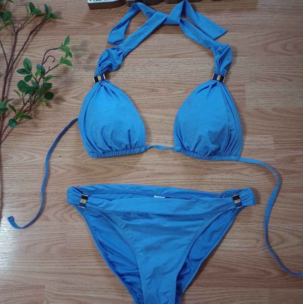 La Blanka Blue Halter Bikini Set Size 8/12